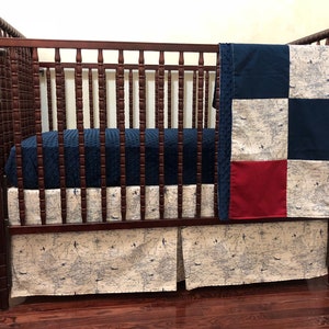 Airplane Crib Bedding, Boy Baby Bedding, Navy and Red Crib Bedding