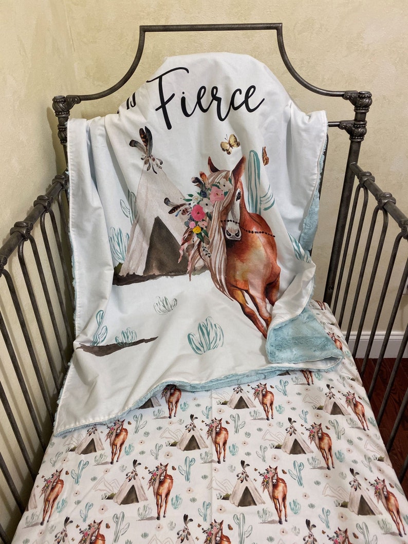 Girl Crib Bedding Boho Horse Baby Blanket and Crib Sheet Set Etsy