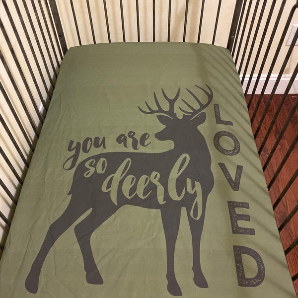 Baby Boy Deer Crib Bedding, Deerly Loved Crib Sheet, Deer Minky Blanket, Camo Crib Skirt, Woodland Nursery