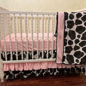 Baby Girl Crib Bedding, Cow Baby Bedding, Cow with Pink Crib Bedding