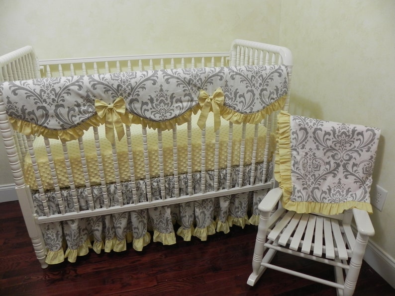 yellow and gray baby bedding