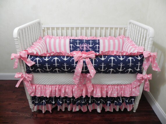 Nautical Girl Crib Bedding Set Tori Girl Baby Bedding Navy Etsy