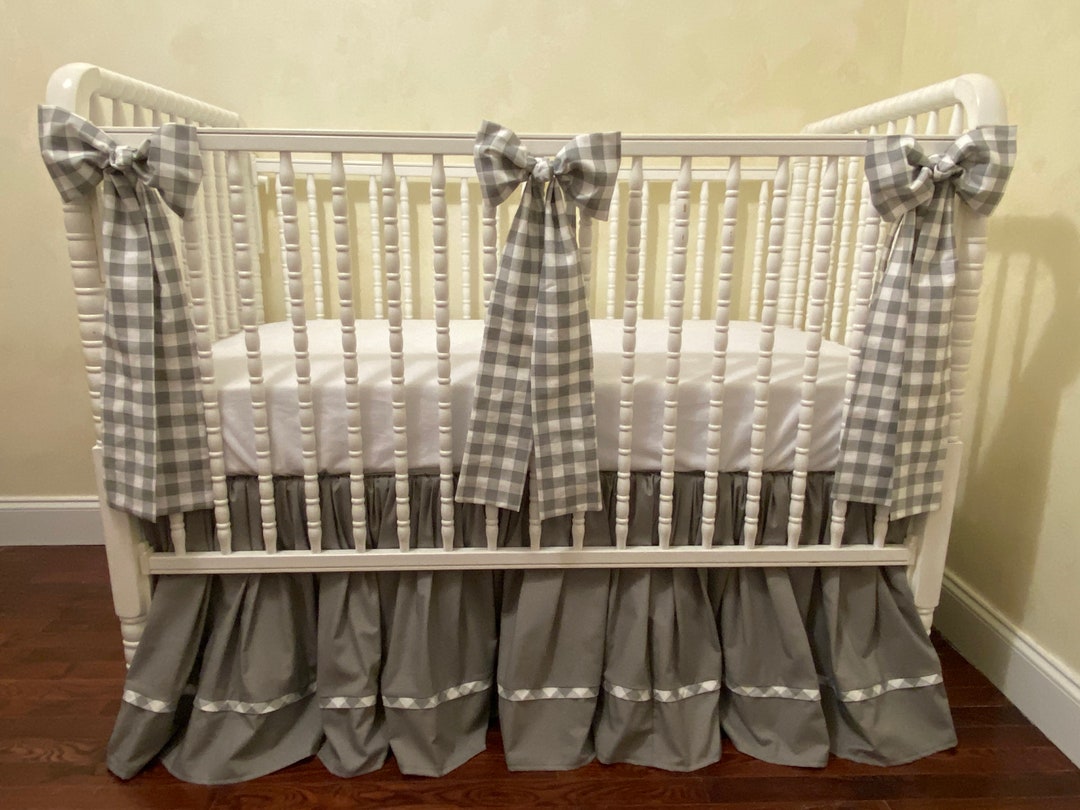 Gray and White Baby Bedding, Neutral Nursery Bedding, Gray Plaid