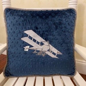 Accent Pillow with Vintage Airplane Design - Baby Boy Airplane Nursery Pillow, Vintage Airplane Accent Pillow