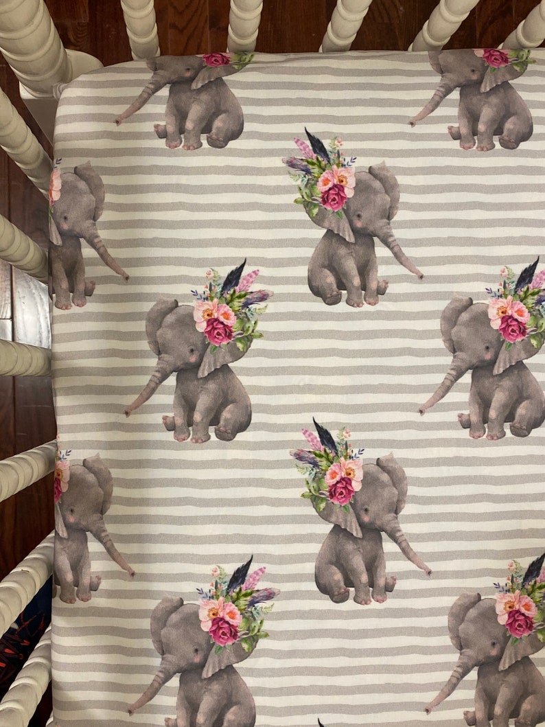 Baby Girl Floral Elephant Crib Bedding Lavender Gray Etsy