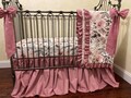 Floral Baby Girl Crib Bedding: Rose Mauve Crib Sheet & Skirt