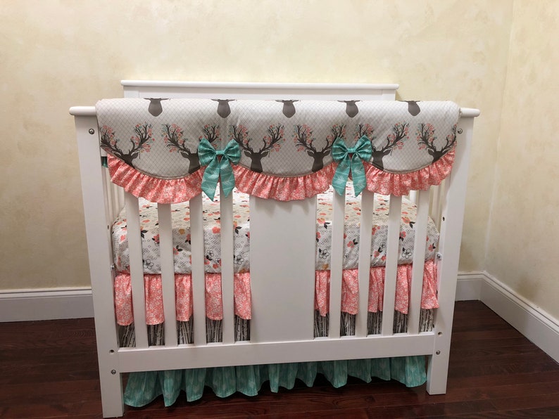 Girl MINI CRIB Bedding Floral Deer Mini Crib Bedding Etsy
