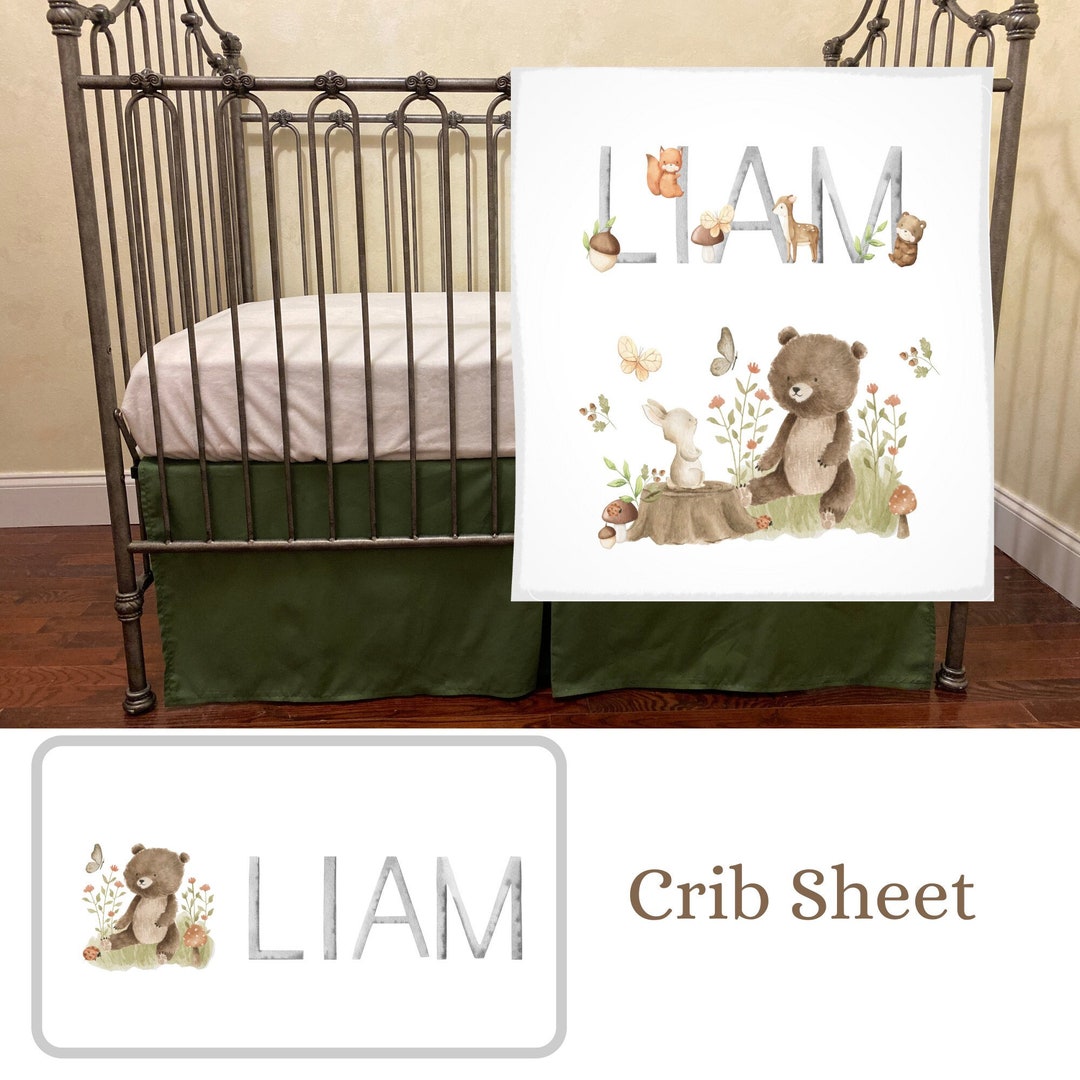 Personalized Woodland Bear Baby Bedding Crib Set Woodland Etsy