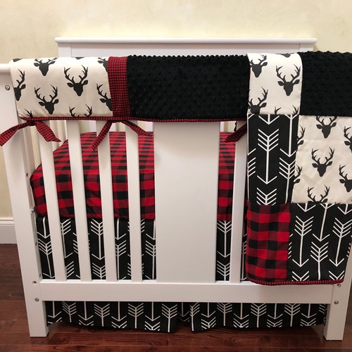 Baby Boy MINI CRIB Bedding Deer Baby Bedding Red Buffalo Etsy
