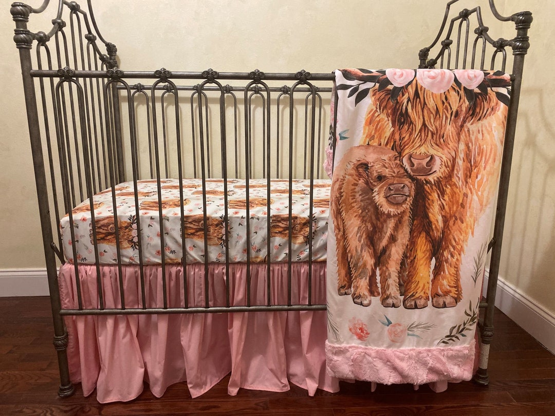 Baby Girl Crib Bedding, Highland Cow Baby Bedding, Crib Sheet, Baby