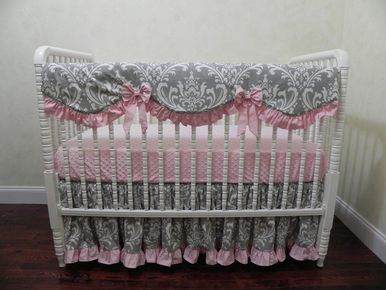 Baby Girl Crib Bedding Set Alaina Pink and Gray Girl Baby Etsy