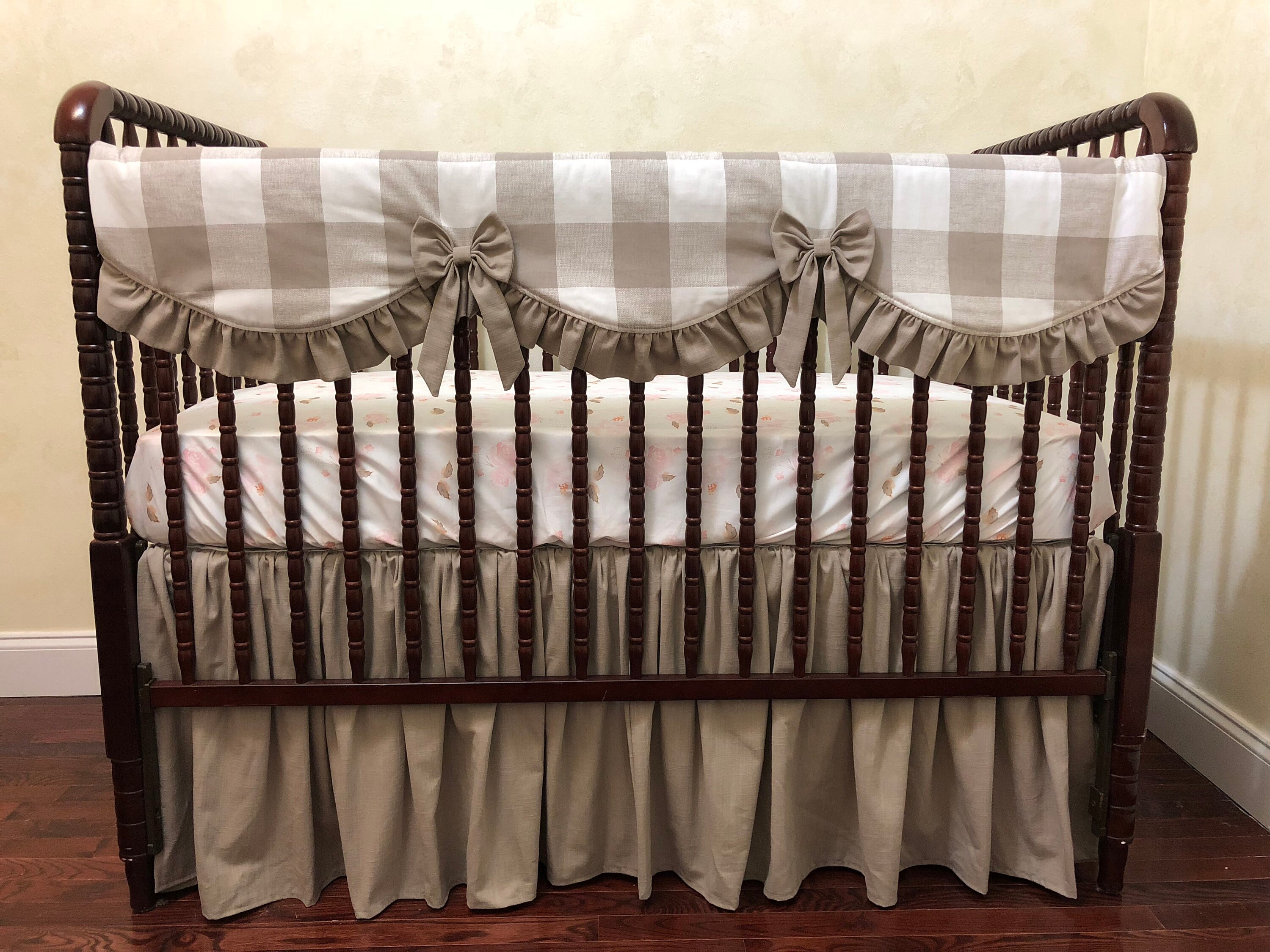 Baby Girl Plaid Crib Bedding Blush Pink Taupe Baby Girl Crib Etsy