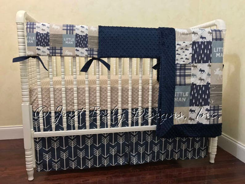 Baby Boy Crib Bedding Little Man Moose Navy Arrows Navy Etsy