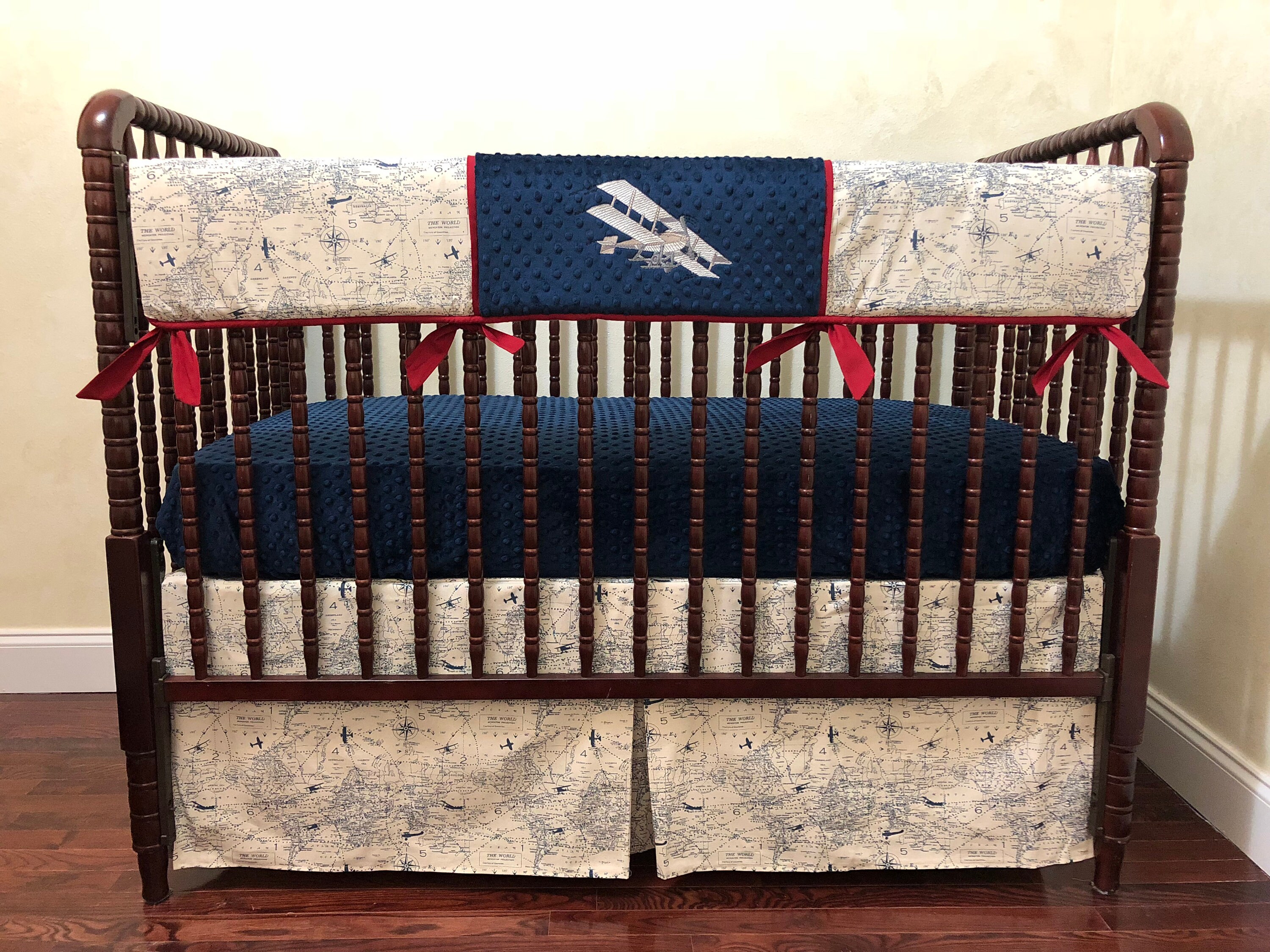 Airplane Crib Bedding Set Boy Baby Bedding Navy and Ruby Etsy
