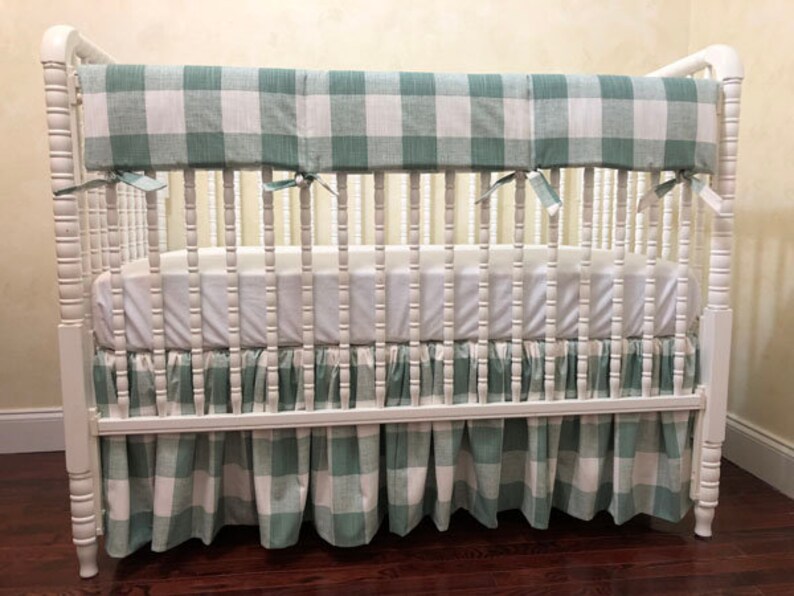 Sage Buffalo Plaid Neutral Crib Bedding Baby Custom Image 0