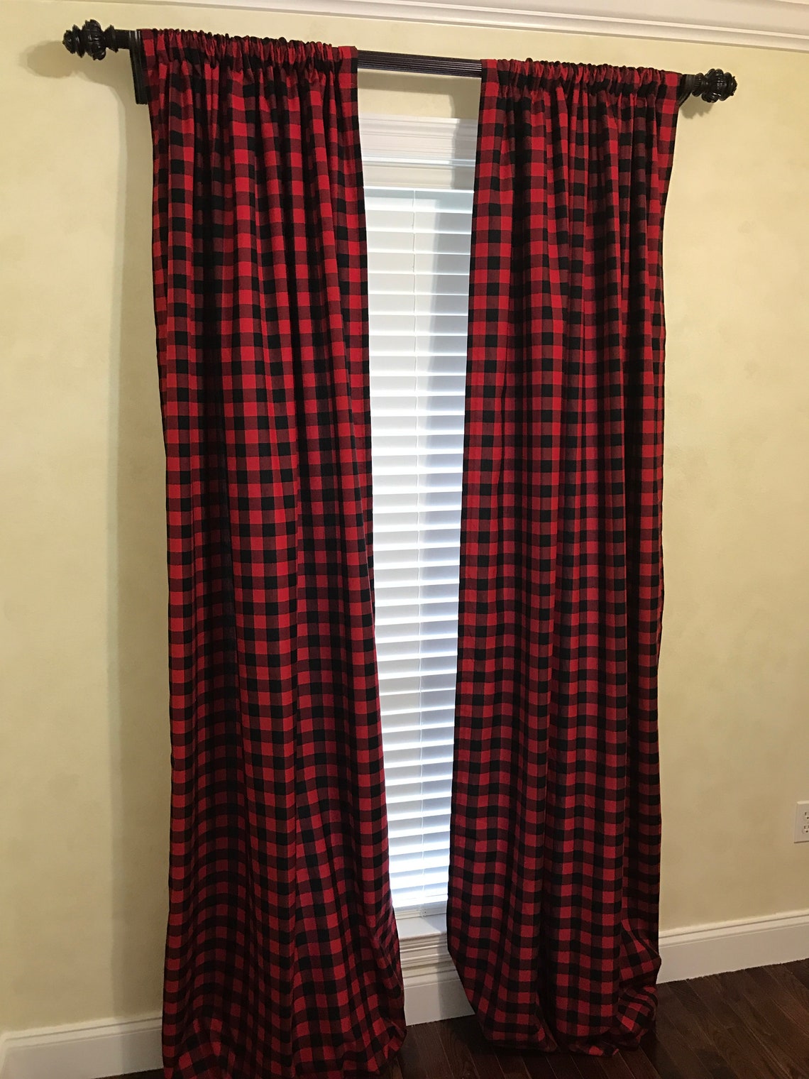 Red and Black Plaid Curtain Panels Red and Black Buffalo Etsy