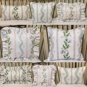 Stripes and Vines, Floral Bouquet Nursery Accent Pillow, Blue, Green, Pink Nursery Pillow