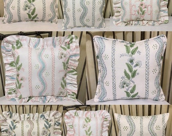 Stripes and Vines, Floral Bouquet Nursery Accent Pillow, Blue, Green, Pink Nursery Pillow