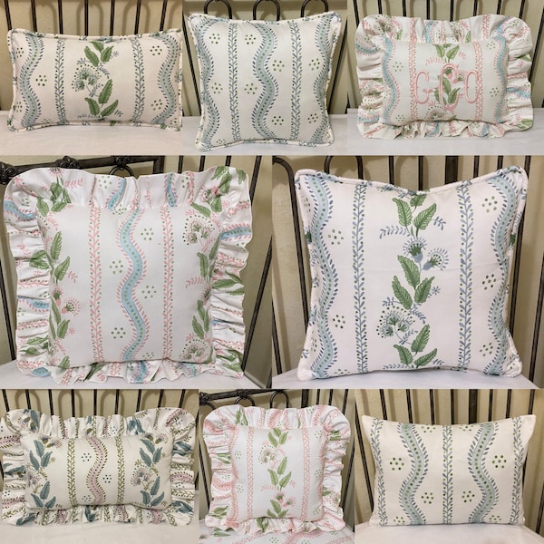 Stripes and Vines, Floral Bouquet Nursery Accent Pillow, Blue, Green, Pink Nursery Pillow