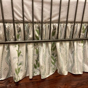 10 Colors Floral Stripes and Vines Gathered Crib Skirt, Baby Boy, Baby Girl Crib Bedding,  Blue, Green, Pink, Lavender Crib Skirt