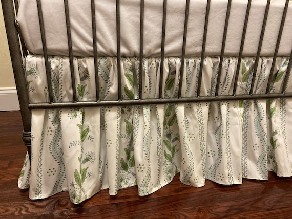 Baby Boy Baby Girl Crib Bedding Stripes and Vines Gathered Crib Skirt Blue Green Pink Crib Skirt Etsy