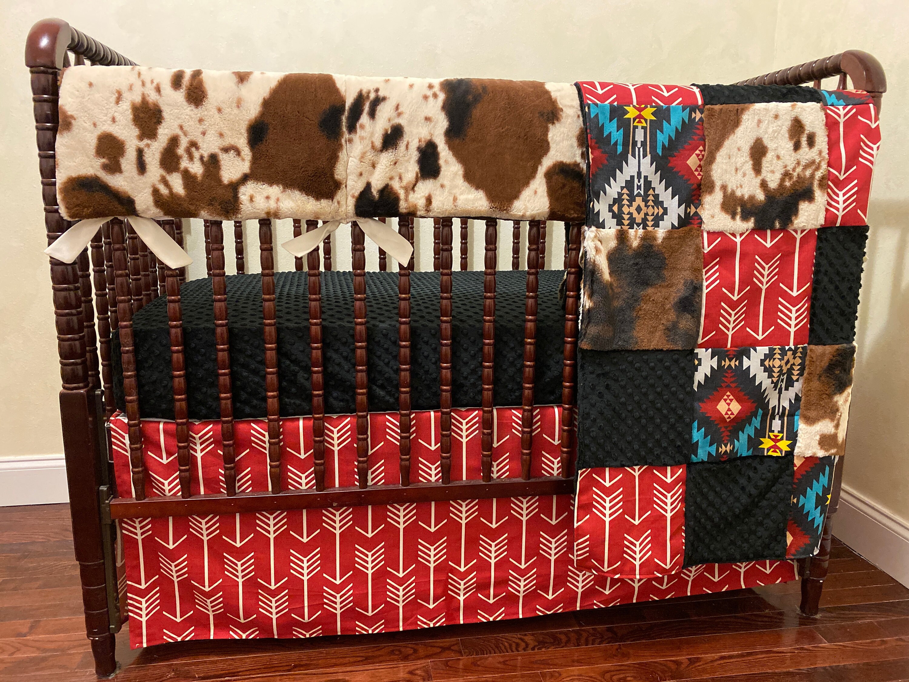 Aztec Crib Bedding Western Baby Bedding Cow Hide Crib Rail Etsy