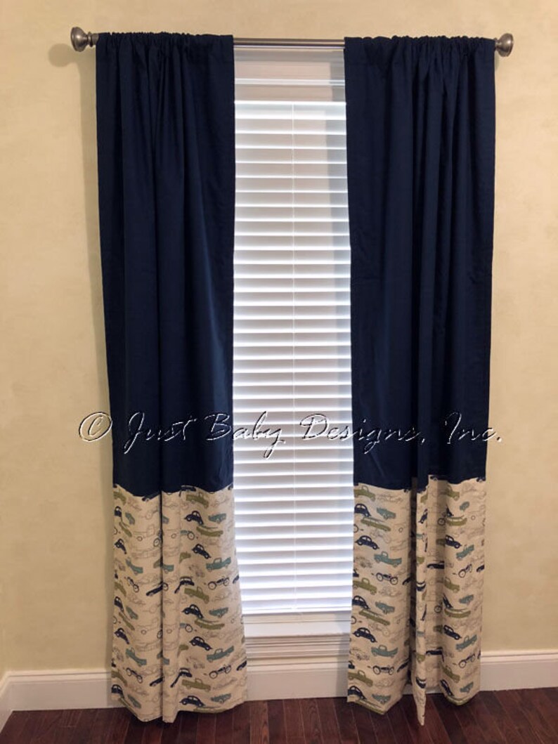 Navy Vintage Car Curtain Panels Window Treatments Nursery Curtains
