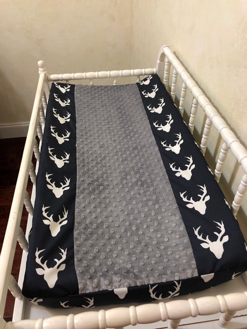 Changing Pad Cover Navy Deer and Gray Minky Dot Baby Etsy