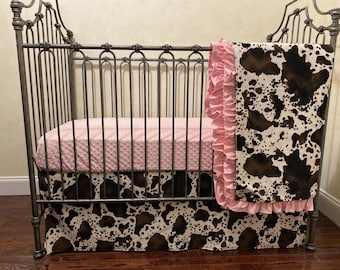 Baby Girl Western Cuna Bedding, Cowhide, Pony Hide Baby Bedding, Cowgirl Baby Bedding
