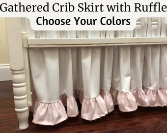 Create Your Own Crib Skirt, Gathered With Ruffled Band Style Cotton Crib Skirt, Baby Boy, Baby Girl, Gender Neutral Crib Skirt, Custom Color