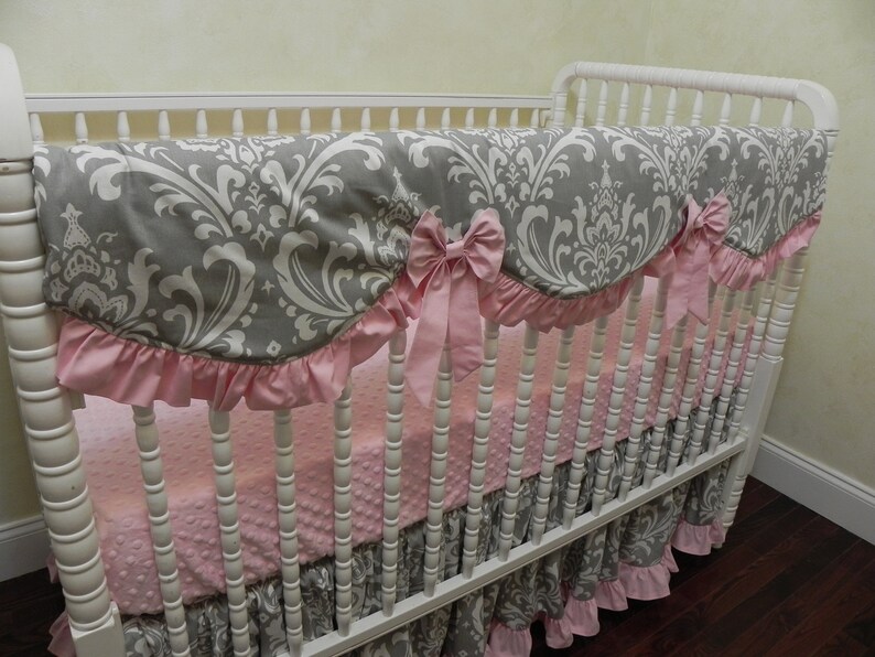 Baby Girl Crib Bedding Set Alaina Pink and Gray Girl Baby Etsy