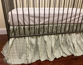 Baby Boy, Baby Girl Crib Bedding, Gingham Plaid Gathered Crib Skirt, Blue, Green, Pink Crib Skirt