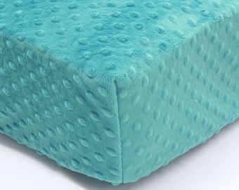 Minky Crib Sheet, Teal Minky Dot Crib Sheet, Mini Crib Sheet