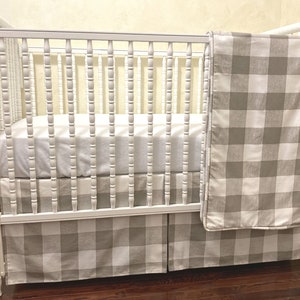Buffalo Plaid Crib Bedding, Boy Baby Bedding, Taupe/Khaki Buffalo Plaid Crib Skirt, Baby Blanket
