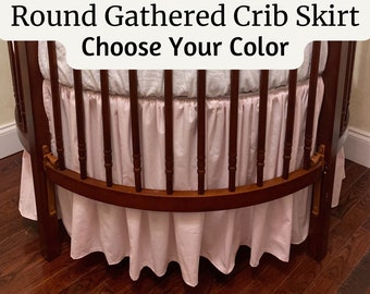 Custom Round Crib Skirt, Gathered, Ruffled Style Cotton Crib Skirt, Baby Boy, Baby Girl, Neutral Crib Skirt, Choose Your Color