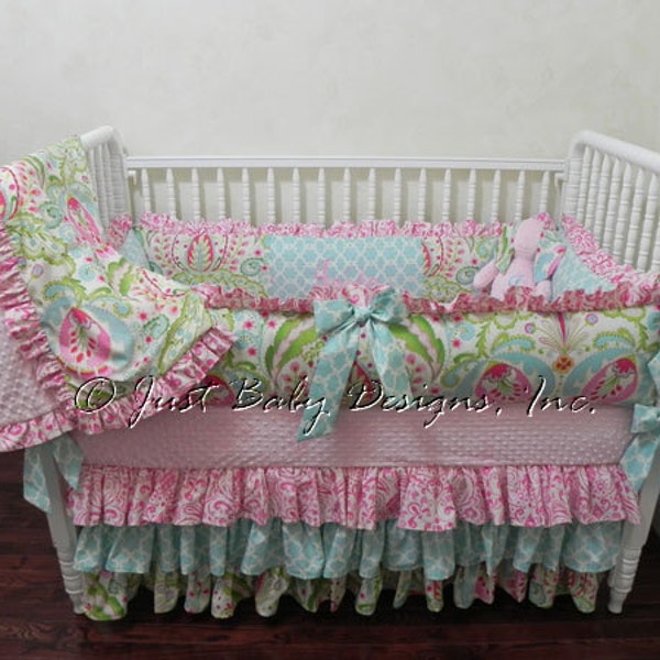 Baby Crib Bedding Set Karen - Girl Crib Bedding,  Kumari Garden Baby Bedding, Ruffle skirt