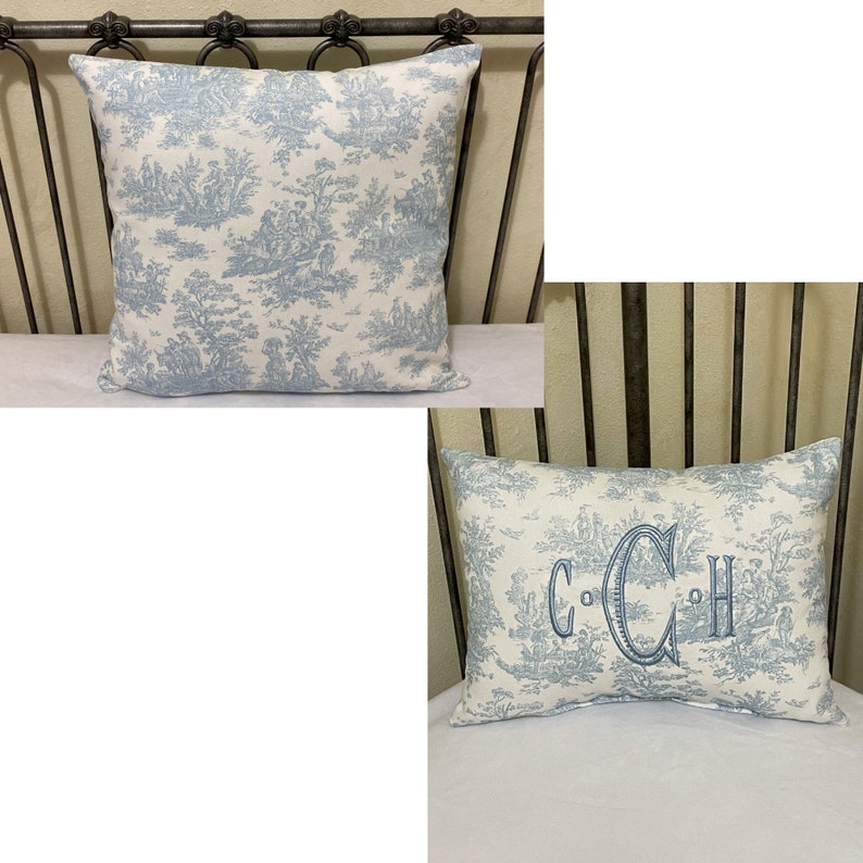 Baby Boy Crib Bedding, Blue Toile, Toile Crib Skirt, Blanket, Crib Bows image 4