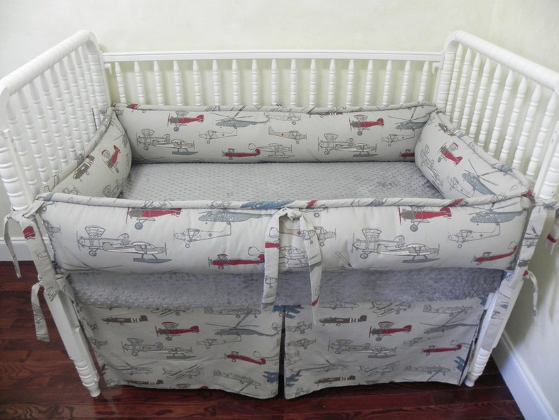 Airplane Crib Bedding Set Logan Boy Baby Bedding Airplane Etsy