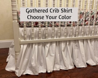 36 Colors - Custom Gathered Crib Skirt, Ruffled Style Cotton Crib Skirt, Mini Crib Skirt, Baby Boy, Baby Girl, Neutral Crib Skirt