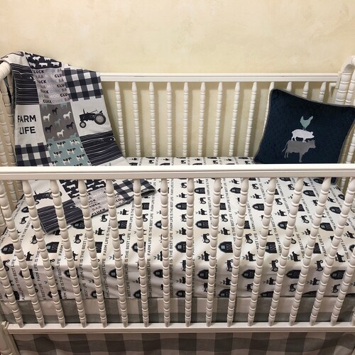 Farm Life Crib Bedding, Boy Farm Crib Bedding, Boy Baby Bedding Set, Farm Life, Farm Animals shops in Navy and Gray