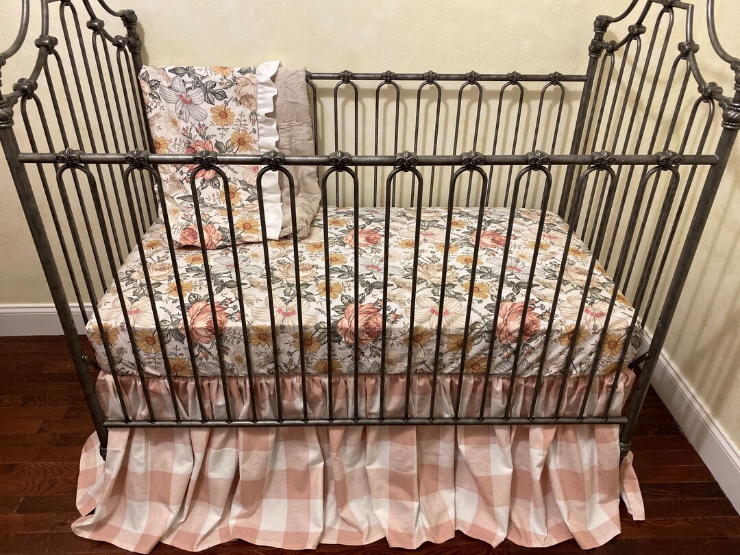 Baby Girl Floral and Plaid Crib Bedding Floral Crib Sheet Etsy