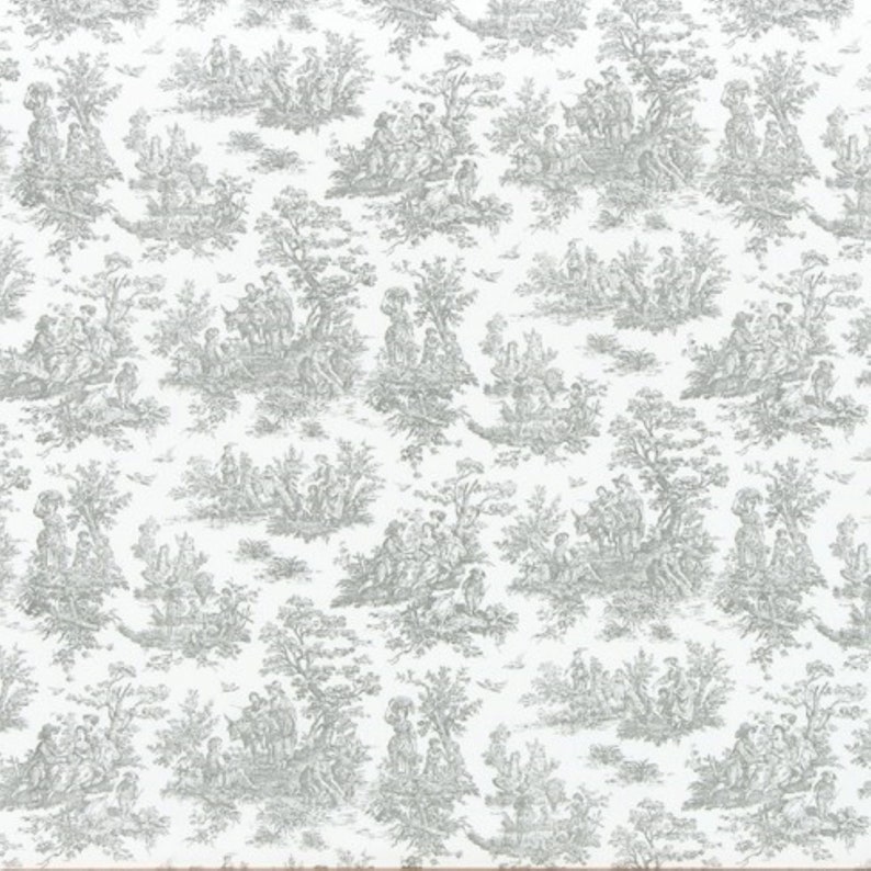 May include: A white background with a repeating pattern of gray stylized figures and trees. The figures are in a pastoral setting and appear to be engaged in various activities.