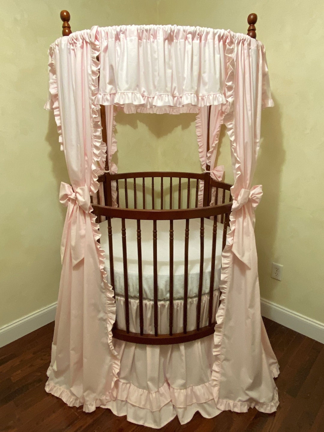 Custom Round Crib Canopy Curtains, Crib Drapes, Valance, Bows Choose