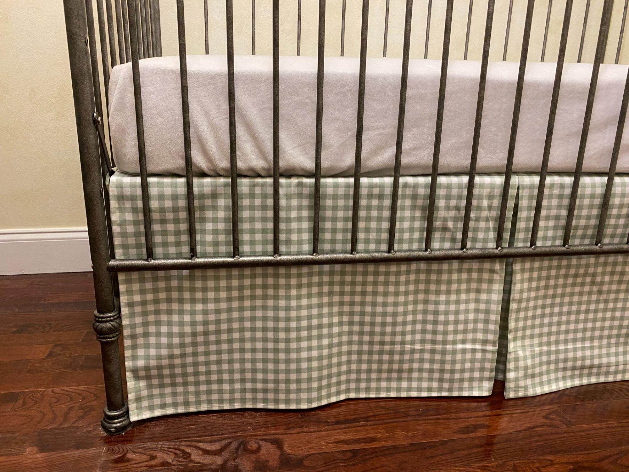4 Colors Gingham Plaid Crib Skirt, Sage, Blue, or Tan Gingham Baby Boy Crib Skirt, Baby Girl Crib Skirt - Choose Your Color