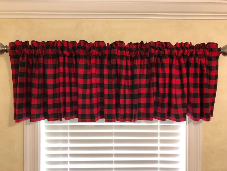 Nursery Window Treatment Red/black Plaid Valance Curtain Etsy