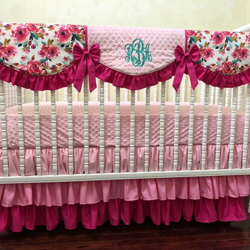 Pink and Gray Baby Girl Bedding Pink Floral Crib Bedding Etsy