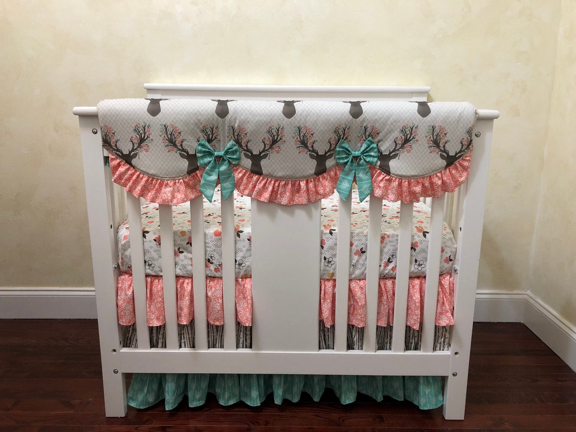 Girl MINI CRIB Bedding Floral Deer Mini Crib Bedding Etsy