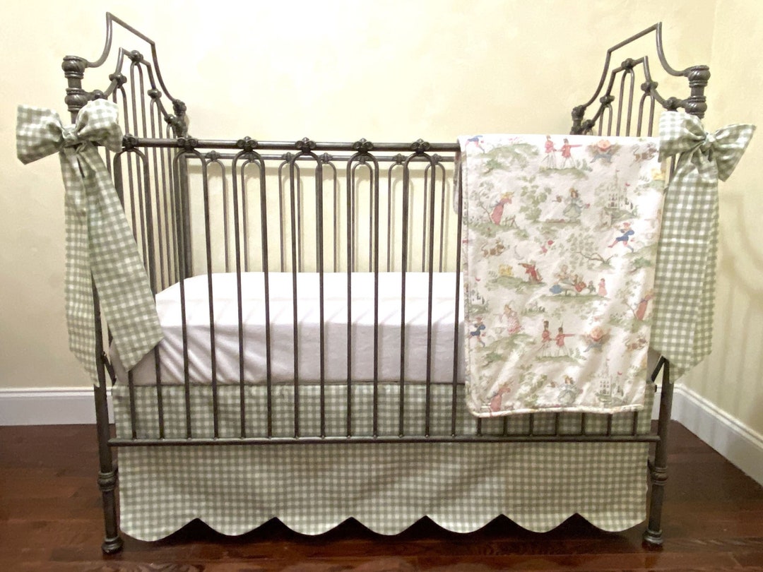 Nursery Rhyme Toile Baby Crib Bedding, Scalloped Crib Skirt, Toile Baby