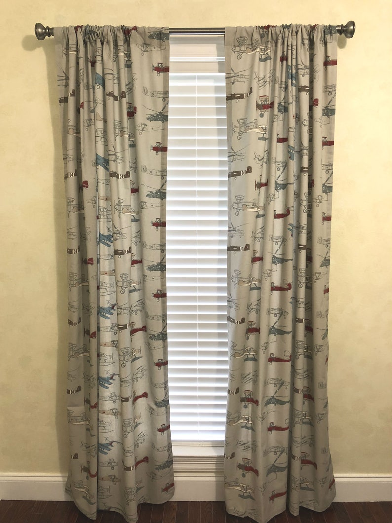 Airplane Curtain Panels Custom Nursery Drapes Window Treatments Single Fabric Rod Pocket Panels in Vintage Airplane Fabric il 794xN e1nn