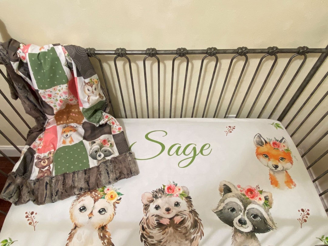 Woodland Baby Animals Blanket and Crib Sheet Set Baby Girl Etsy